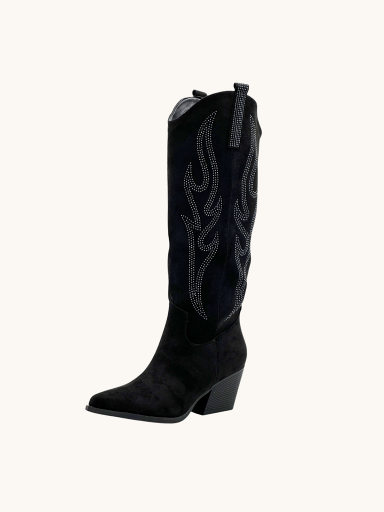 Collier Pendentif Bottine Cowboy Blanche Avec Strass - Cordon Noir | Bijou Fantaisie Femme